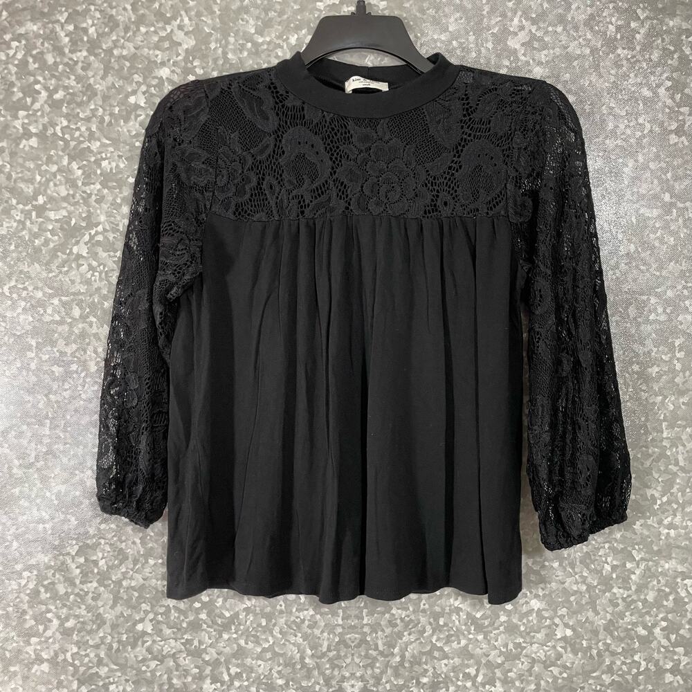 Kim & Cami Women's Black Lace Yoke Boho Goth Blouse - Size Small - Long Sleeves
